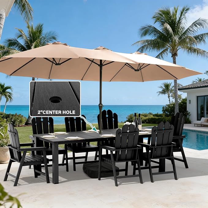 9 Piece Outdoor Dining Set for 8, Patio Table and Chairs, Black | 89.4” table,Large 8 person HDPE outdoor dining set, high back 304 stainless steel, weather resistant for long-term outdoor