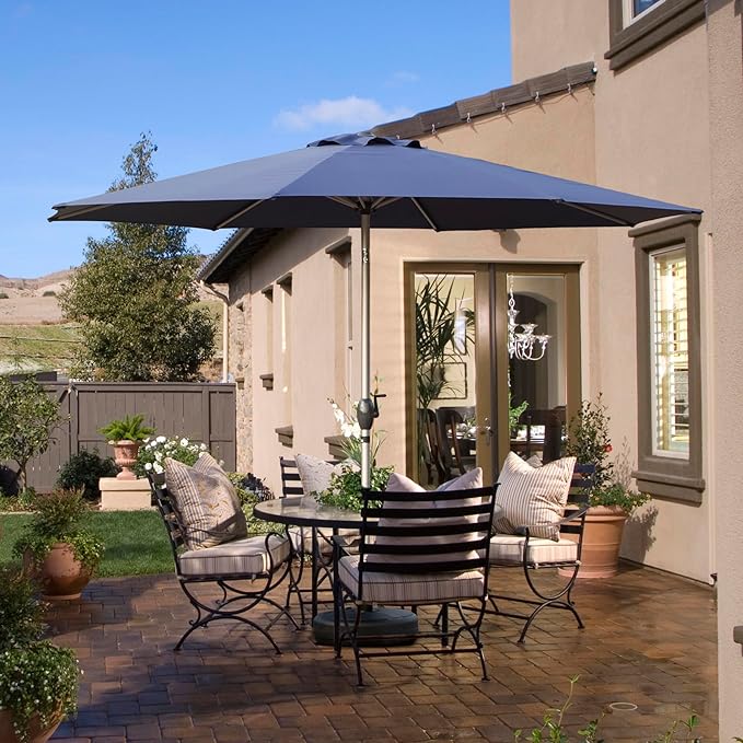 Domi 9FT Patio Umbrella, Outdoor Table Umbrella with Aluminum Pole, UV Protection Waterproof Market Sun Umbrella with Push Button Tilt and Crank for Garden, Deck, Backyard, Pool (Navy Blue)