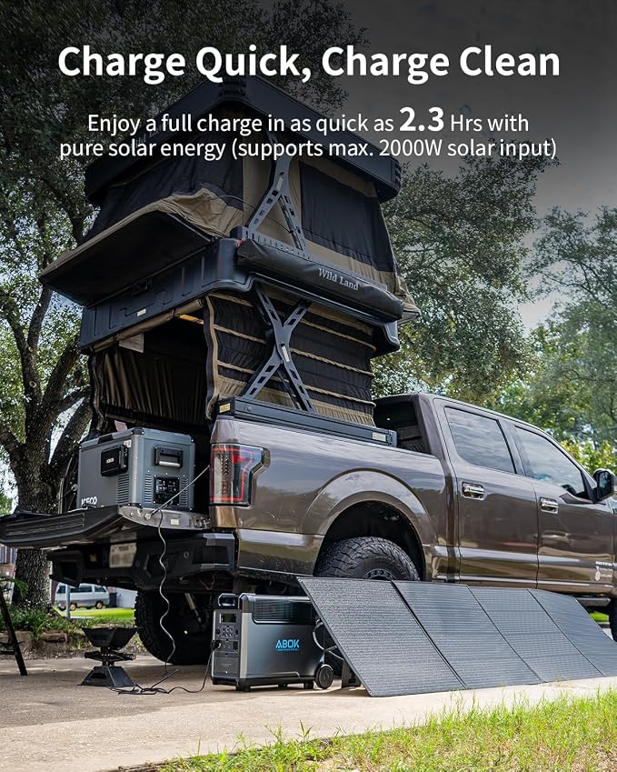 ABOK Ark3600 Portable Power Station with Asp200 200W Solar Panel & Acs500 Alternator Charger, 3840Wh LiFePO4 Solar Generator Bundle, 3600W Output, Expandable to 11520Wh for Home Backup, RV, Camping