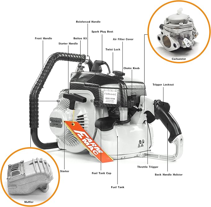 F070W Gas Chainsaw with 36 Inch Alloy Solid Bar 105cc 2-Cycle Gasoline Power Chain Saws 4.8KW 6.5HP Power Chain Saw for Milling Work All Parts Compatible with MS070 090 Neotec NS8105