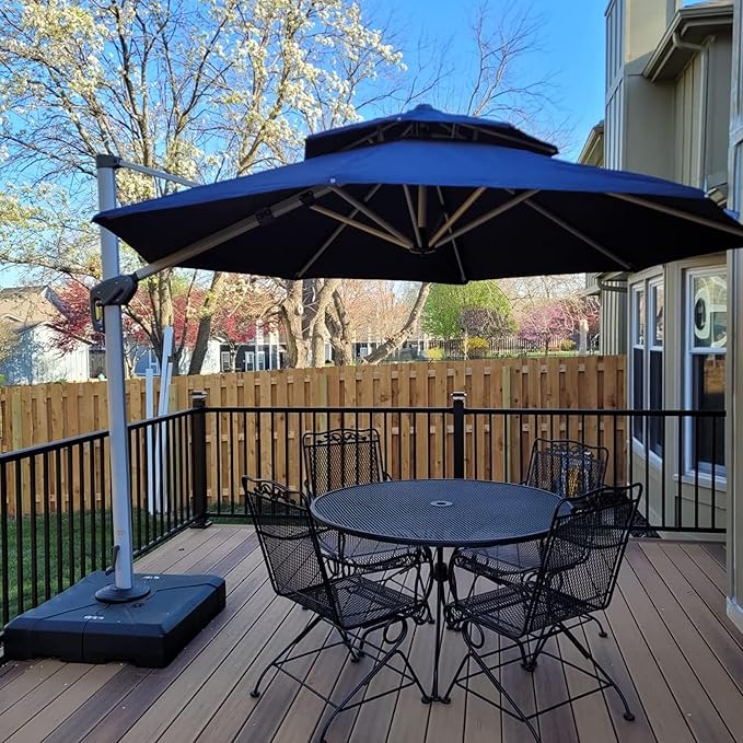 PURPLE LEAF 10 FT Cantilever Patio Umbrellas with Base Included, Large Round Offset Umbrella with 360° Rotation, Outdoor Aluminum Pool Umbrella for Pool Lawn Garden, Navy Blue