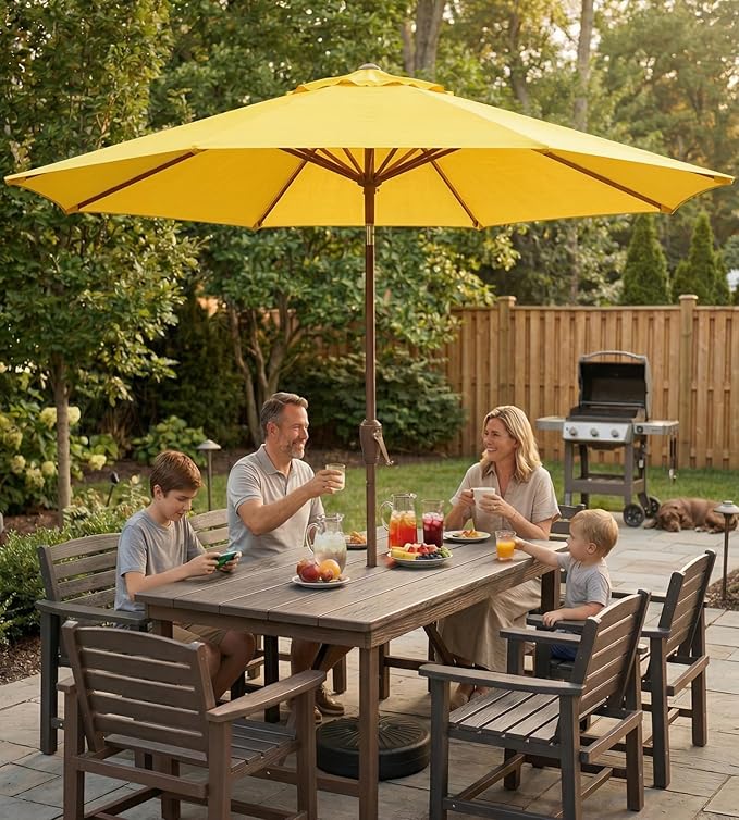 10FT Patio Umbrella, Outdoor Umbrella with Push Button Tilt and Crank, 8 Sturdy Ribs, UV Protection & Waterproof Market Umbrella for Pool, Backyard, Beach,Deck (Yellow)
