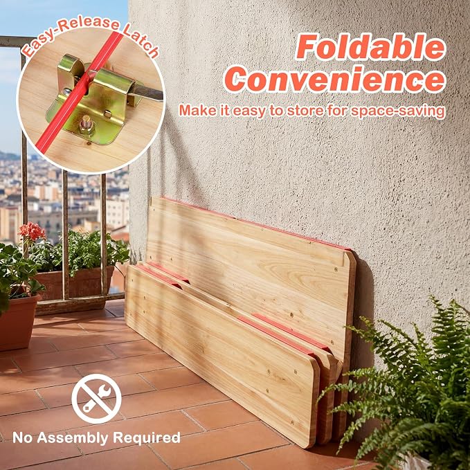 Costzon Kids Picnic Table, 43.5 Inch Folding Picnic Table with 2 Benches, Fir Wood Top & Metal Frame, No Assembly 3-Piece Portable Kids Indoor/Outdoor Furniture for Patio Backyard Daycare (Red)