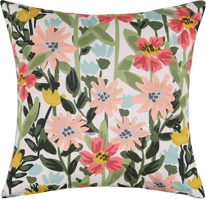 Pyonic Outdoor Pillows Covers Pack of 2 Spring Floral Waterproof Throw Pillow Covers 16X16 inch Outdoor Pillows for Patio Furniture Garden Square Outside Waterproof Pillow
