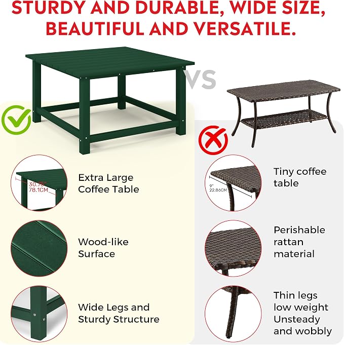 Costaelm Patio Conversation Table, Tatio Accent HDPE Outdoor Weather Resistant, Square Outdoor Porch Balcony Patio Drink Table for Outside, Pool, Backyard, Dark Green