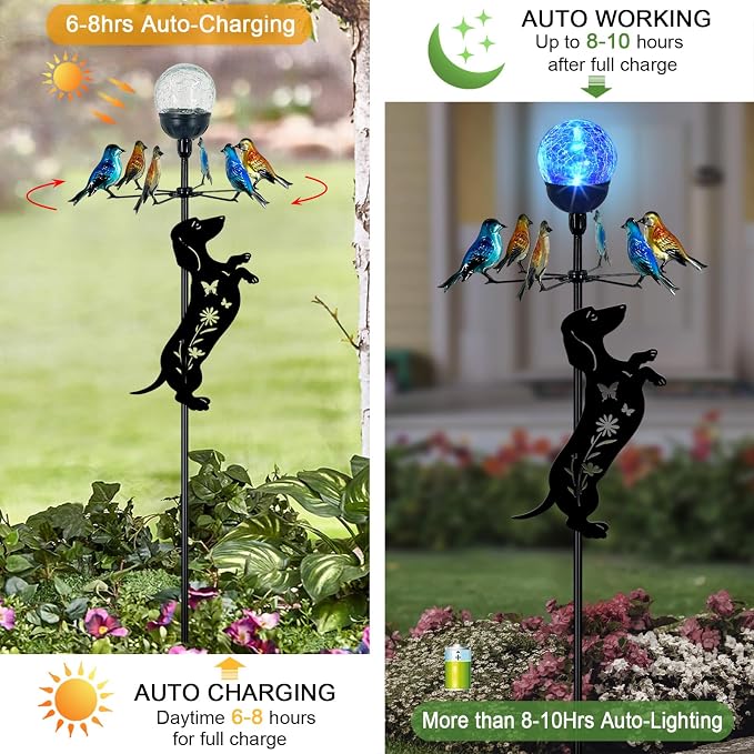 Solar Lights Yard Stakes-Bird Wind Spinners,Dachshund Garden Decor | Color Changing LED for Patio,Pathway,Lawn,Walkway,Outdoor Decorative