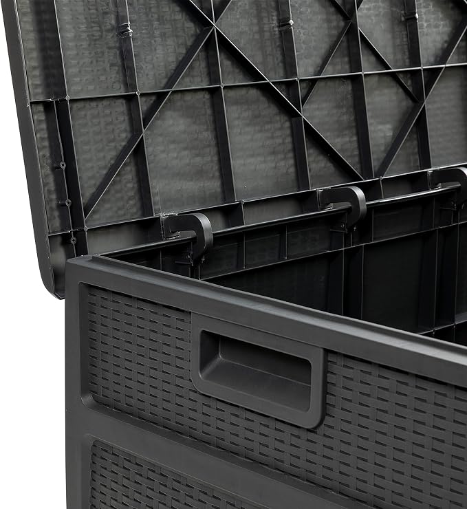 EMMA + OLIVER 120 Gallon Gray Plastic Deck Box for Outdoor Patio Storage & Deck Organization