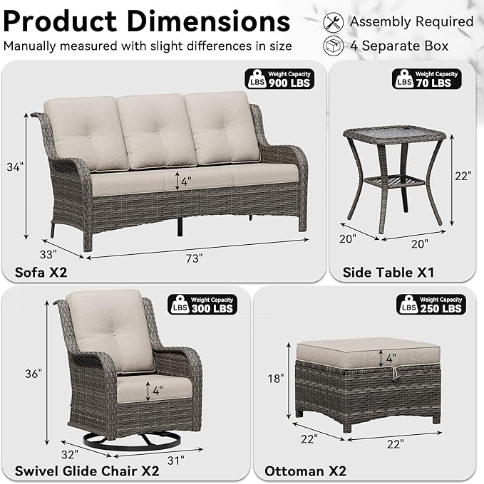 7 Piece Outdoor Wicker Patio Furniture Set, Outdoor Swivel Rocker Patio Chairs Set with Thickened Olefin Cushions, High Back and Deep Seating, Hand-Woven PE Rattan for Porch, Deck