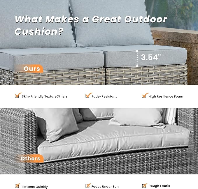 Outdoor Patio Furniture Sets,6 PCS Patio Conversation Set Outside Rattan Sectional Sofa with 42 in Fire Pit Table&Coffee Table Fit Backyard Porch Garden Poolside Balcony