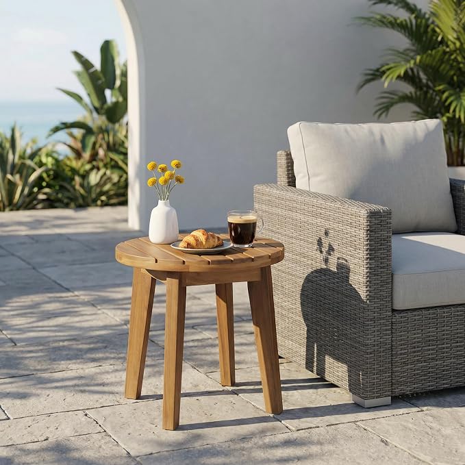 Acacia Wood Outdoor Side Table, Teak Finish