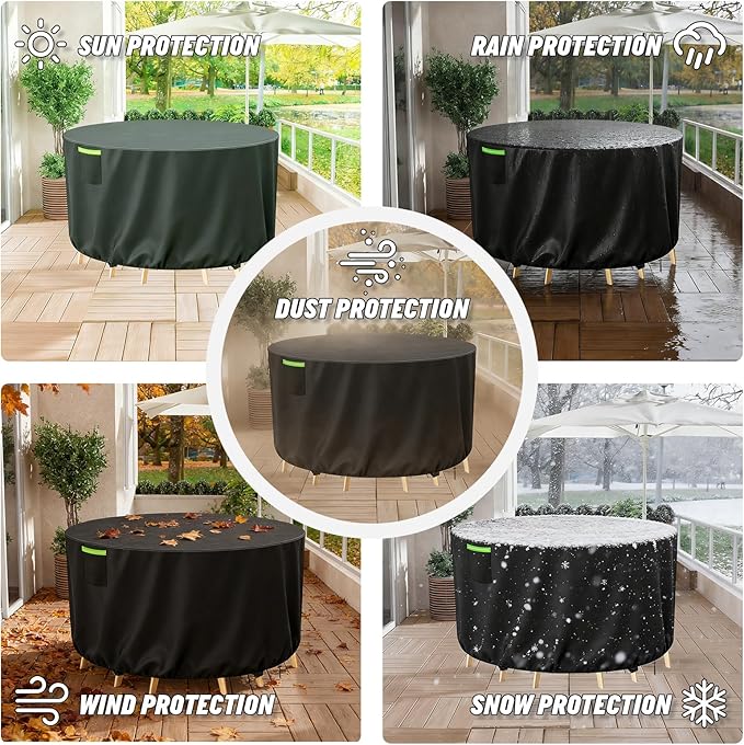 Round Patio Furniture Cover 62 Inch, 600D Oxford Waterproof Heavy Duty UV Resistant, Outdoor Dining Table and Chairs Seating Combo Cover, 62" Dia x 28" H, Black