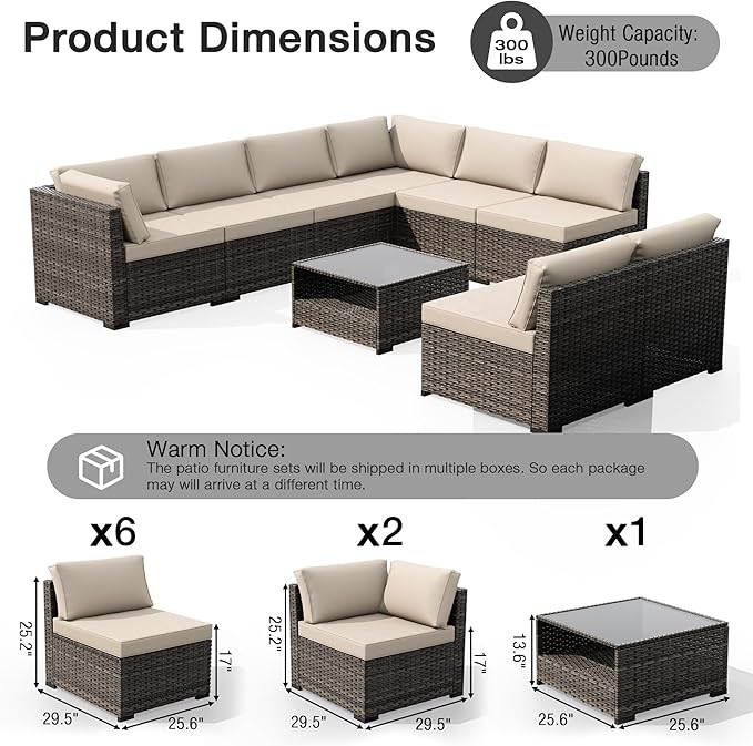 Joyside 9-Piece Patio Furniture Set, Rattan Outdoor Sectional Wicker Patio Conversation Set with Cushions and Coffee Table