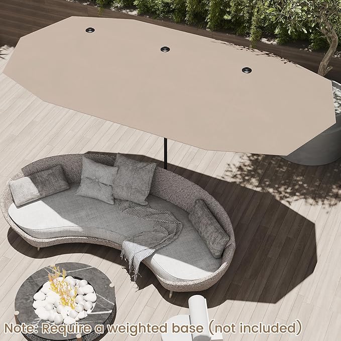 Tangkula 13 FT Large Patio Umbrella, Outdoor Double-Sided Table Market Umbrella w/Crank Handle, 12 Heavy-Duty Ribs, Sun-Protective Rectangular Twin Parasol for Garden Deck Lawn Poolside (Tan)