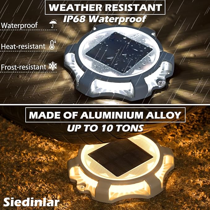 SIEDiNLAR Solar Deck Lights Outdoor 2 Modes LED Dock Driveway Markers Light Solar Powered Waterproof for Step Ground Walkway Stair Pathway Yard Garden Road 4 Pack (Cool White/Warm White)