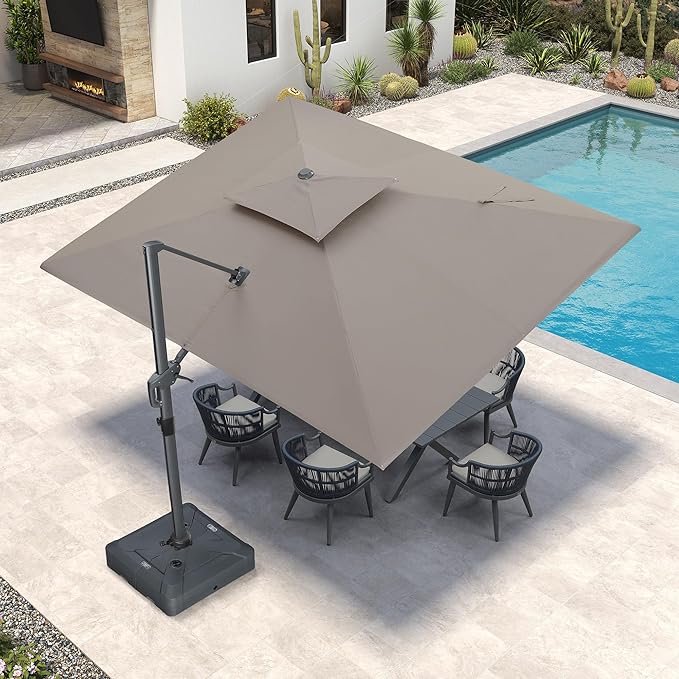 PURPLE LEAF 9' X 12' Double Top Cantilever Patio Umbrella Deluxe Large Outdoor Umbrella Rectangle Offset Umbrella with Fade Resistance for Garden Deck Pool Patio, Ash Mocha