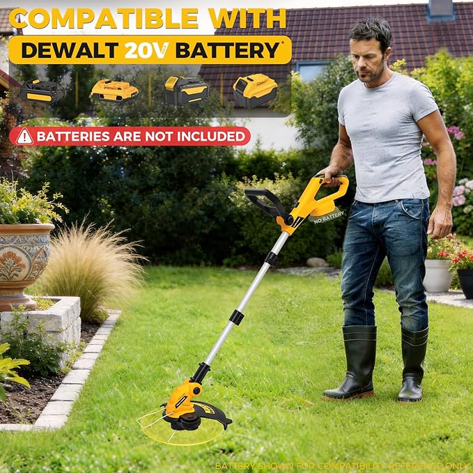 SHOHO 3 in 1 Cordless String Trimmer, Lawn Edger with 8 Spare Spools, 12" Battery-Powered Automatic Feed Trimmer (No Battery), Compatible with Dewalt 20V Battery, Foldable Trimmer for Garden, Lawn