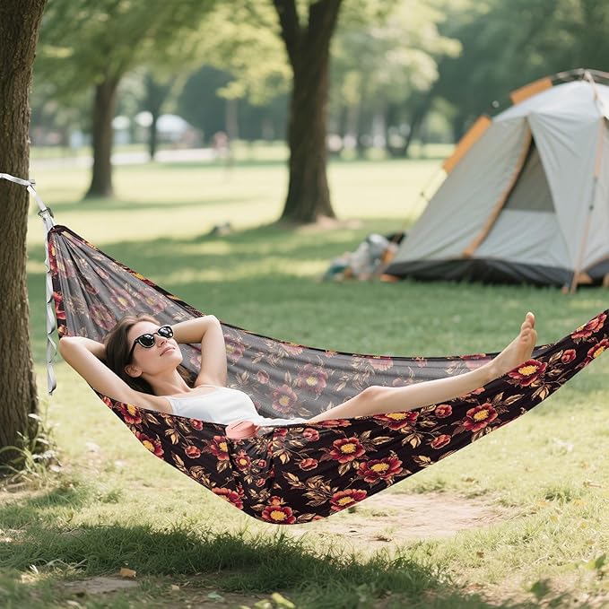 Camping Hammock Outdoor Hammocks for Outside Red Peony Beach Trees Portable Lightweight with Pockets Tree Straps Indoor