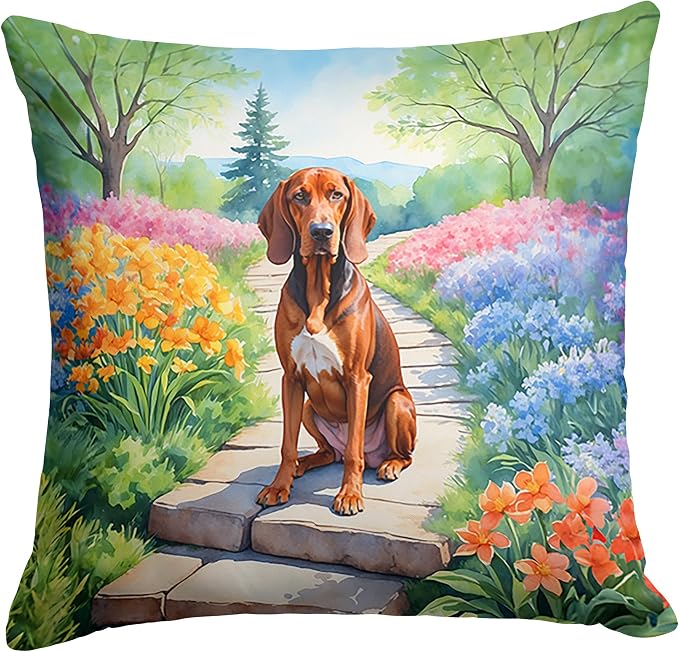 Caroline's Treasures Redbone Coonhound Spring Path Throw Pillow Machine Washable, Indoor Outdoor Decorative Pillow for Couch, Bed or Patio, 14Hx14W
