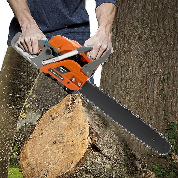 58CC Gas Chainsaw 20 Inch Handheld Gasoline Power Chain Saw,2-Stroke Single Cylinder Air-Cooled Cordless Petrol Chain Saw for Forest Harvesting,Cutting Wood,Pruning Branch (Orange)