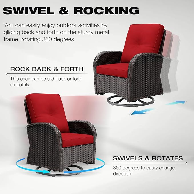 Joyside Wicker Patio Furniture Set, 10 Piece Outdoor Furniture Set with Thickened Cushions, High Back, Deep Seating, Wide Armrest, Outdoor Swivel Rocker Chairs for Porch, Deck