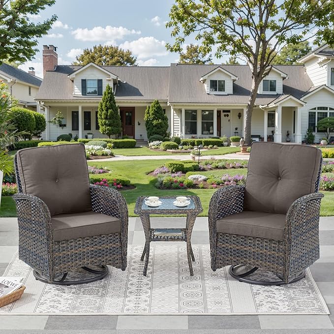 3 Pieces Patio Bistro Set Outdoor Swivel Rocker Patio Chairs with Side Table Patio Furniture for Deck Porch Garden Balcony Poolside