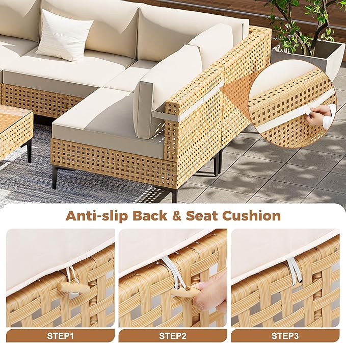 Patio Furniture Set 9 Piece Large Outdoor Sectional Free Combination Outdoor Furniture with Thick Cushion All Weather Wicker Boho Patio Conversation Sets for Porch, Deck