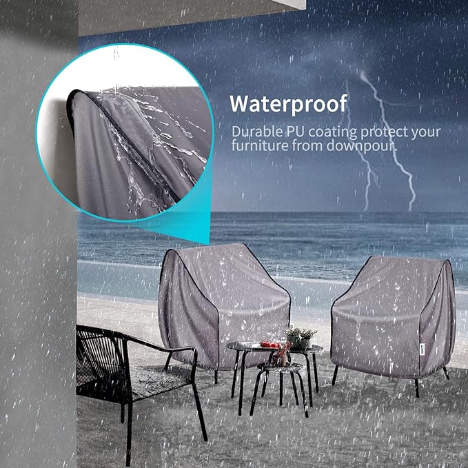 Outdoor Furniture Covers, 36W x 37D x 36H inches, Lawn Patio Chair Cover Waterproof 2 Pack Grey