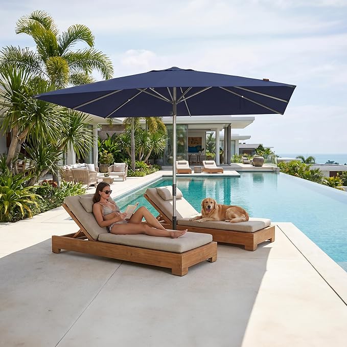 PURPLE LEAF Commercial Grade 10 x 13 FT Heavy Duty Rectangle Market Umbrella Semi Auto Open All Weather Wind Resistant Reinforced Aluminum Frame Outdoor Patio Umbrella for Restaurant Hotel Resort Cafe Poolside Business Use Navy Blue