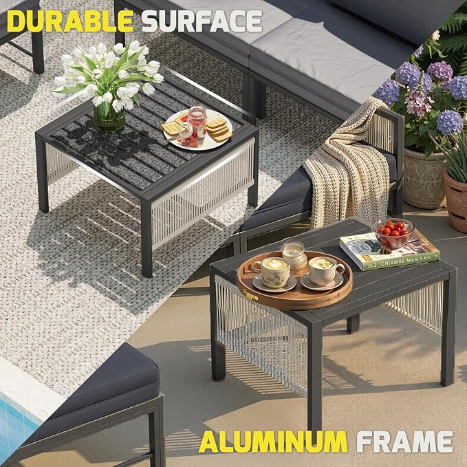 AECOJOY Aluminum Patio Furniture Set 8 Seats Outdoor Sectional Couch with Coffee Central Table Patio Conversation Sets for Porch Deck (Dark Grey, 8PCS, 8 Seat)