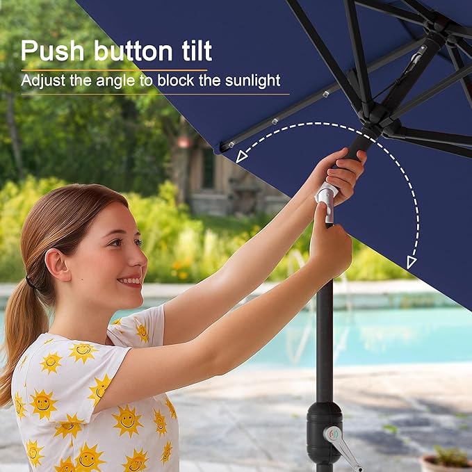 7.5ft Outdoor Umbrella Patio Umbrella with Solar Lights,18 LED Lighted Table Market Outdoor Umbrella, 2-Year-Non-Fading, for Pool, Deck, Garden,Backyard