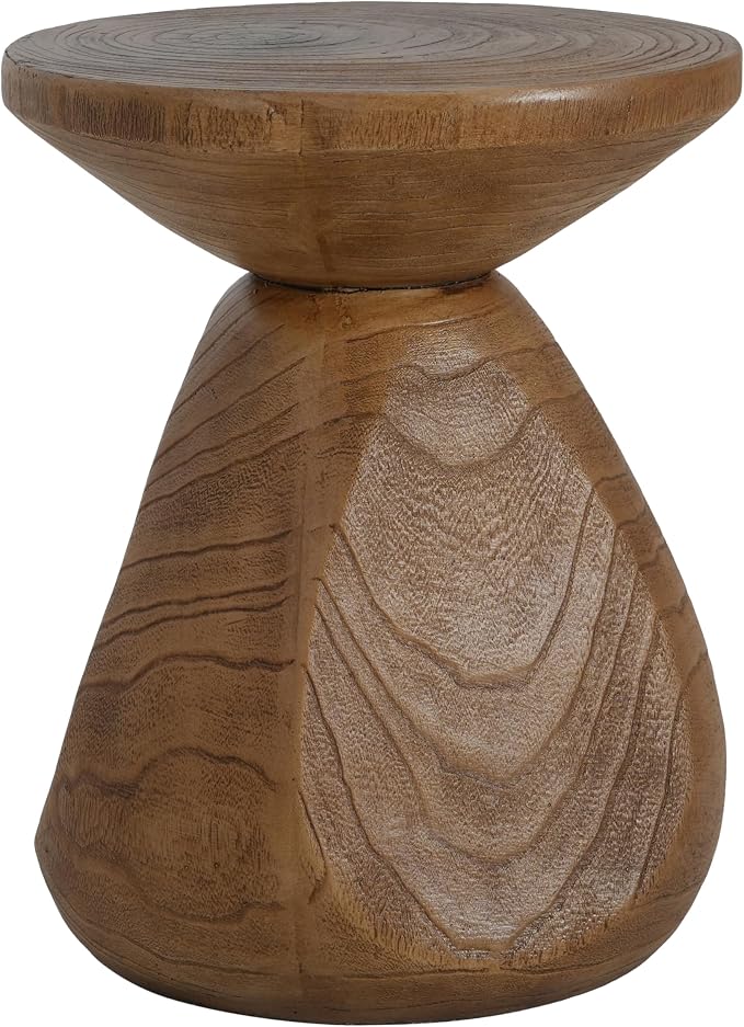 Merax Small Outdoor Patio Side Table with Wood Grain Finish, MGO Accent End Table for Indoor Outdoor, 18" Height Small Round Side Coffee Table with Waterdrop-Shaped Base, No Need Assembly, Wood