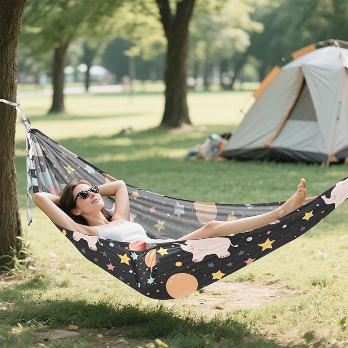 Camping Hammock Outdoor Hammocks for Outside Elephant Balloon Star Beach Trees Portable Lightweight with Pockets Tree Straps Indoor Small