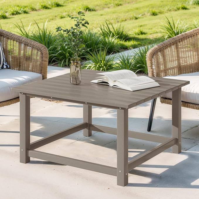 Costaelm Paradise Kids 5-Piece HDPE Outdoor Square Patio Dining Table and Chairs Set, Weathered Wood