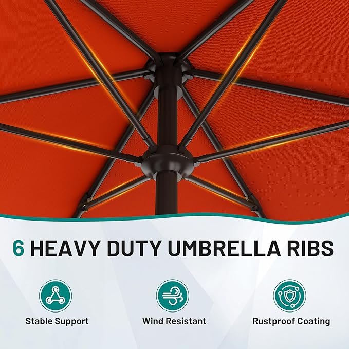 AreShark 7.5FT Patio Umbrella Table Market Umbrella w/Tilt and Crank, Heavy-Duty Outdoor Umbrellas for Pool, Deck, Garden and Backyard, Orange