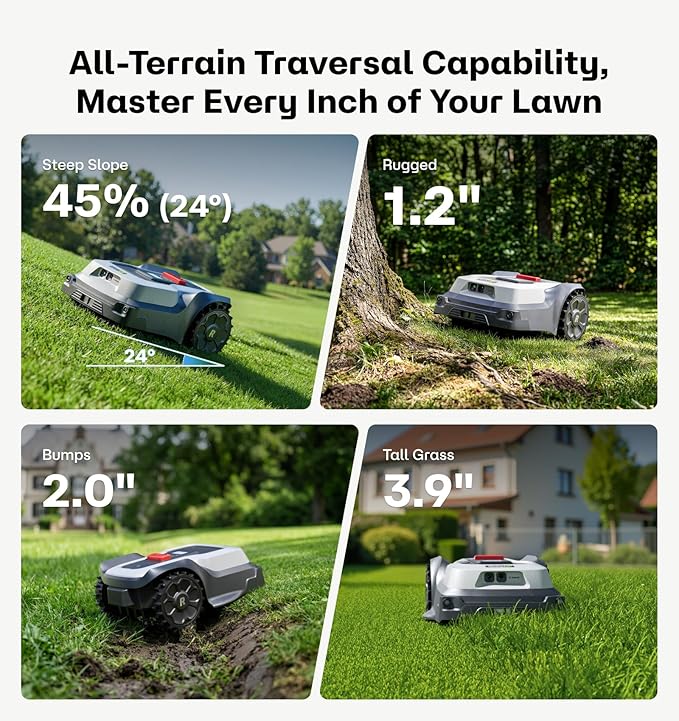 T1200Pro Robot Lawn Mower Wire-Free with Garage, Automatic Lawn Mower for 0.35 Acre, 45% Slopes, Cutting Height 3-6cm, Wireless RTK+AI Powered Robot Mower