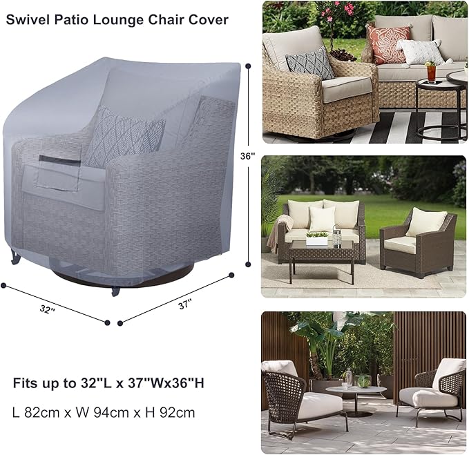 Patio Chair Covers Waterproof, Heavy Duty Outdoor Furniture Chair Covers, Fits up to 32W x 37D x 36H inches 2 Pack Black