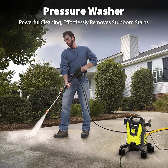 Yeryork Pressure Washer, 3000 PSI Power Washer with 4 Lockable Wheels, Stainless Steel Lance, 4 Quick Connect Nozzles, 500ml Foam Cannon for Car/Decks/Driveways/Patios (Fluorescent Green)