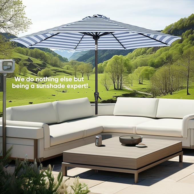 Tempera Patio Market Outdoor Table Umbrella with Push Button Tilt and Crank, Large Sun Umbrella with Sturdy Pole & Fade Resistant Canopy, Easy to Set