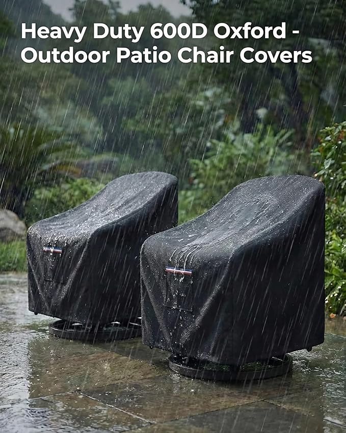 Outdoor Patio Chair Covers 4-Pack, Heavy Duty 600D Oxford Fabric, Weather Resistant Waterproof Furniture Protectors, 33x35x36 Inches, Black