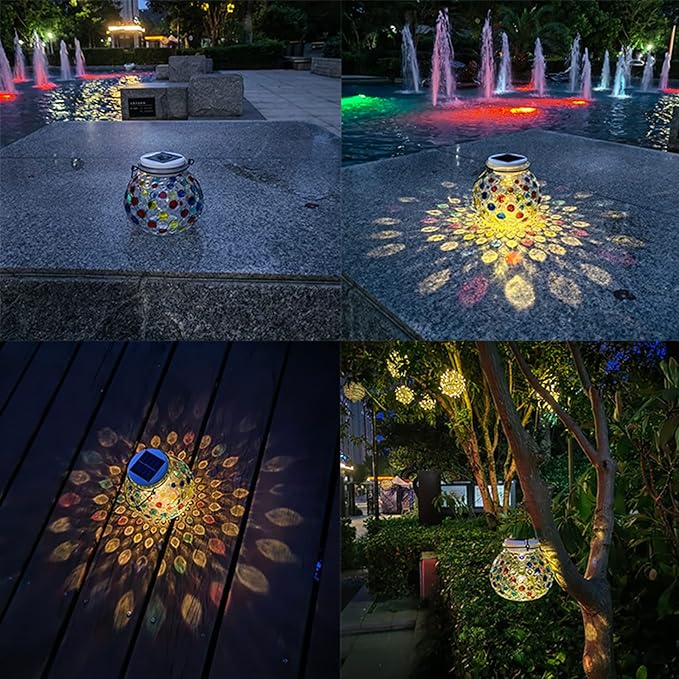 Color Changing Solar Powered Mosaic Glass Ball Light, IP65 Waterproof Garden Outdoor Table Lamps, Decorative Night Light for Patio, Yard, Room & Ideal Gift for Women/Girls