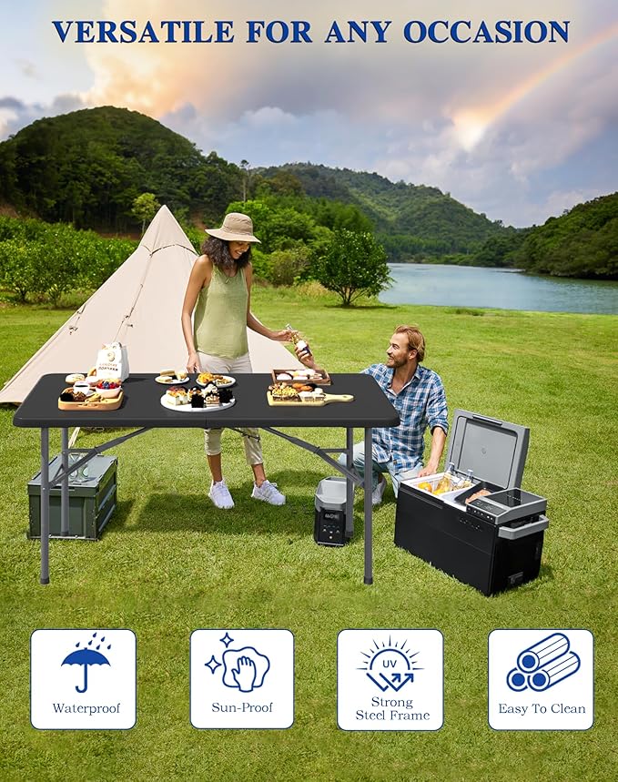 4FT Folding Tables – Heavy Duty Portable Foldable Picnic Table with Built-in Handle, 450 lb Capacity – Ideal for Events, Parties, Crafts, Camping & Dining (10-Pack, Black)