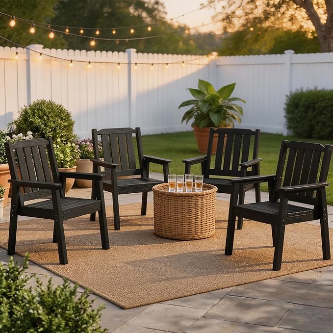 GarveeLife Outdoor Dining Chairs Set of 4, HDPE Patio Chairs 650LBS Capacity All-Weather Yard Armchair with Slatted Seat, 23.9" Wide Heavy Duty Modern Backyard Furniture for Garden, Poolside, Deck