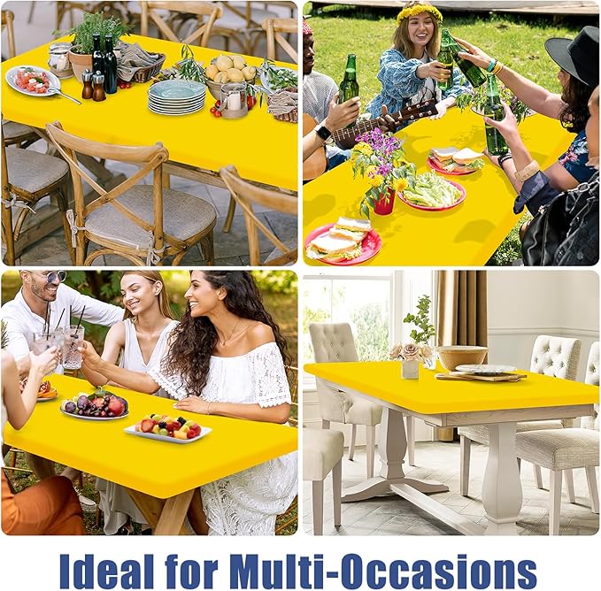 Moosfor Spandex 5 Foot Rectangle Table Cloth 2 Pack, Elastic Fitted Tablecloths for Picnic, Stretch Washable Patio Table Cover for Outdoor, Camping, Banquet and Parties (Yellow, 30"x60")
