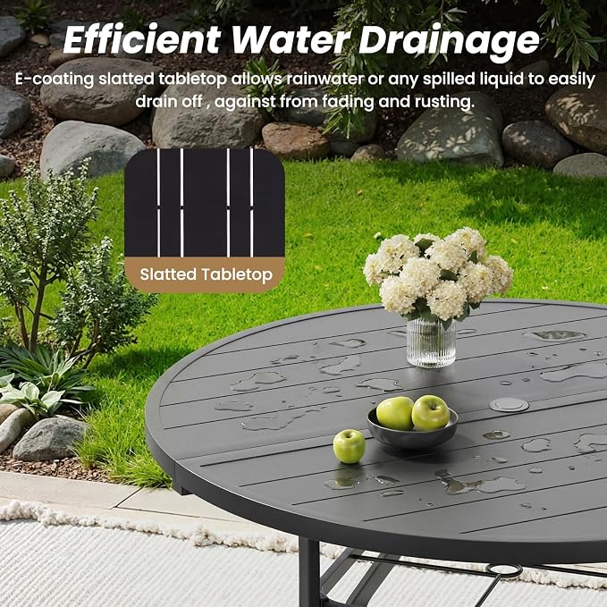 Soohow Round Outdoor Dining Table, 41" Round Patio Table with 1.57" Umbrella Hole, Metal Outdoor Dining Tables for Patio, Graden, Backyard and Poolside