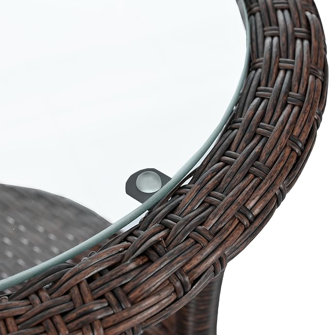 Montary 3 - Piece Outdoor Leisure Set,2 Stylish Hand - Woven Rattan Single Chairs & a Sturdy Tempered Glass Round Table - Ideal for Relaxing on Balconies and Courtyards,Brown & Gray