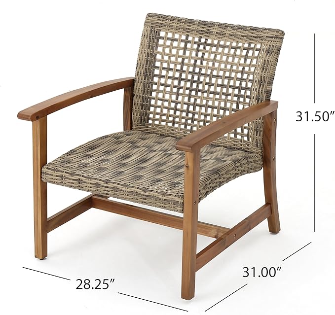 Christopher Knight Home Hamptom Outdoor 5 Piece Acacia Wood and Wicker Sofa Conversation Set, Gray