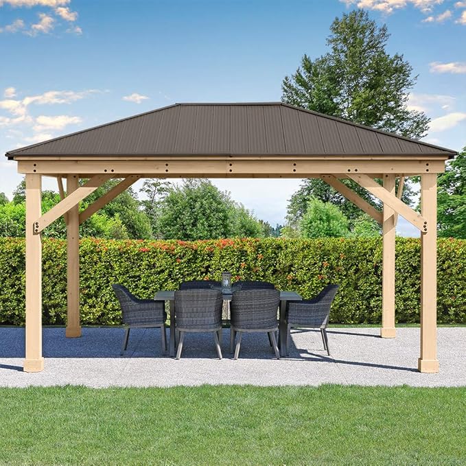 Yardistry 12 x 16 Meridian Cedar Wood Gazebo Pavilion for Patios, Decks, Garden, Backyard, Durable, Aluminum Roof