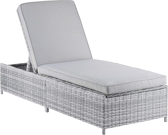 Elle Decor Vallauris Patio Outdoor Furniture Collection, Premium All Weather Wicker, Storage Chaise Lounge, Gray