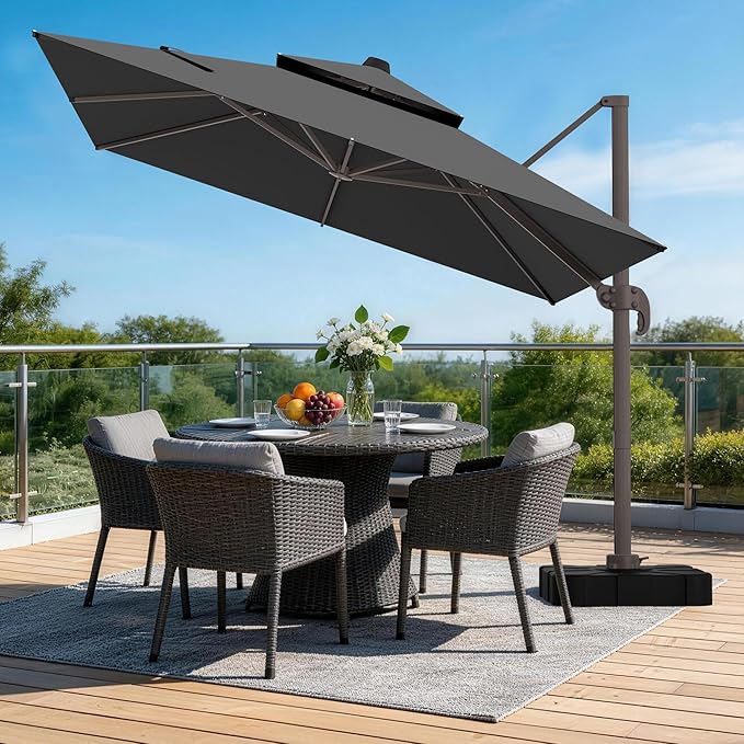 HASLE OUTFITTERS 9x12 FT Patio Cantilever Umbrella, Outdoor Offset Large Rectangular Heavy Duty Double Top Umbrellas with 360° Rotation for Pool Garden Deck，Grey