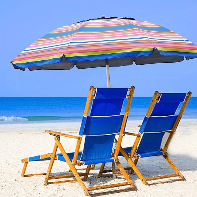 Blissun 7.2' Beach Umbrella with Sand Anchor, Outdoor Portable Beach Umbrella for Sand with Tilt Pole, Carry Bag, Air Vent